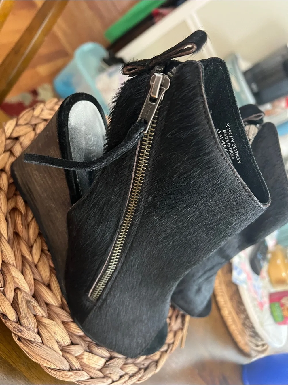 Diba True Black Peep-Toe Wedge SHOOTIES Sides w/ Zippers Size 9